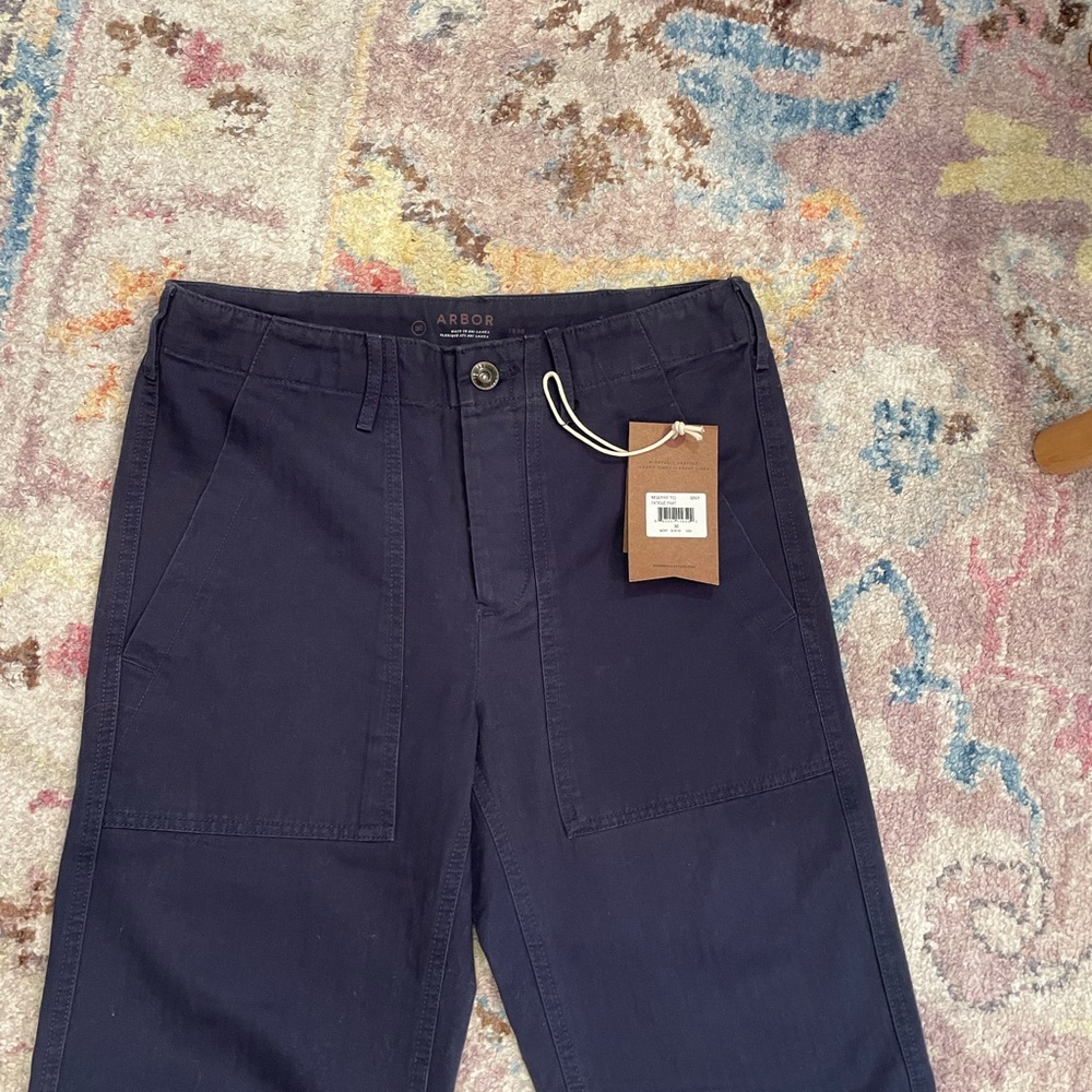 NWT Arbor Fatigue Pants (Organic Cotton Herringbone Button Fly Blue) - Picture 4 of 7